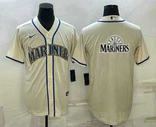 Men%27s Seattle Mariners Big Logo Cream Stitched MLB Cool Base Nike Jersey->seattle mariners->MLB Jersey
